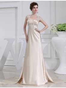 A-Line/Princess Beading Sleeveless Elastic Woven Satin Dresses