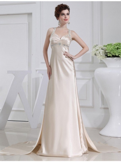 A-Line/Princess Beading Sleeveless Elastic Woven Satin Dresses [N13ZAYS5545]