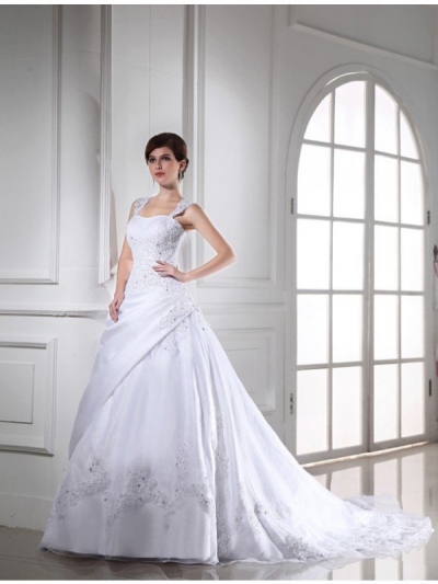 Ball Gown Beading Sleeveless Long Satin Organza Wedding Dresses [N13ZAYS561]