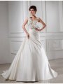 A-Line/Princess One-shoulder Hand-made Flower Sleeveless Satin Wedding Dresses