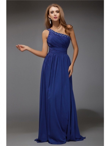 Fantastic Sheath/Column One-Shoulder Sleeveless Beading Long Chiffon Dresses