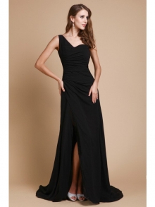 A-Line/Princess One-Shoulder Sleeveless Ruffles Long Chiffon Dresses