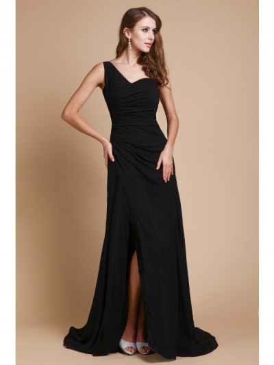 A-Line/Princess One-Shoulder Sleeveless Ruffles Long Chiffon Dresses [N13ZYDRESS11]