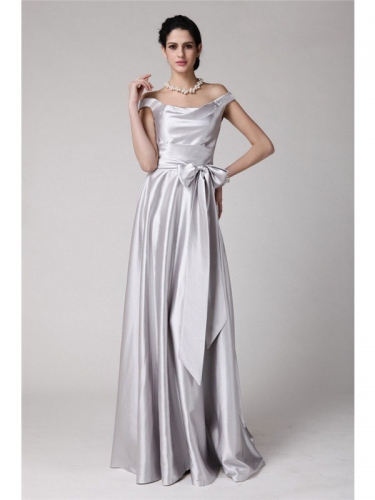 Sheath/Column Off-the-Shoulder Sleeveless Sash Long Elastic Woven Satin Dresses