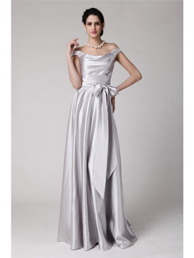 Sheath/Column Off-the-Shoulder Sleeveless Sash Long Elastic Woven Satin Dresses [N13ZYDRESS214]