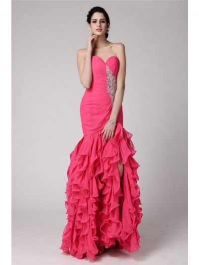 Trumpet/Mermaid Sweetheart Sleeveless Beading Ruffles Long Chiffon Dresses [N13ZYDRESS220]