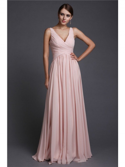 A-Line/Princess V-neck Sleeveless Long Ruffles Chiffon Bridesmaid Dresses [N13ZYDRESS34]
