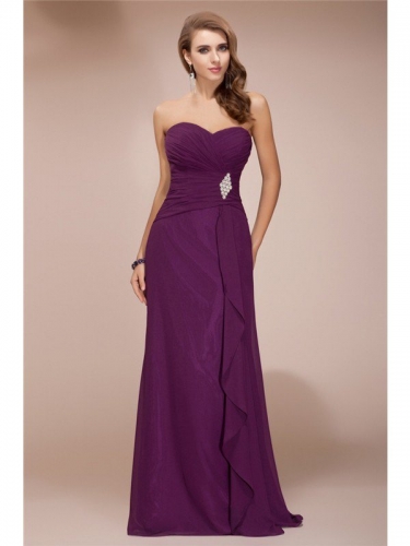 Sheath/Column Sweetheart Sleeveless Long Beading Ruffles Chiffon Bridesmaid Dresses