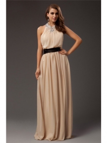 Sheath/Column Jewel Beading Sleeveless Long Chiffon Dresses