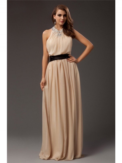 Sheath/Column Jewel Beading Sleeveless Long Chiffon Dresses [N13ZYDRESS79]