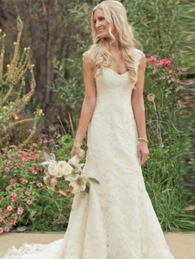 Trumpet/Mermaid Sleeveless Sweep/Brush Train V-neck Lace Wedding Dresses [PO16033PO501]