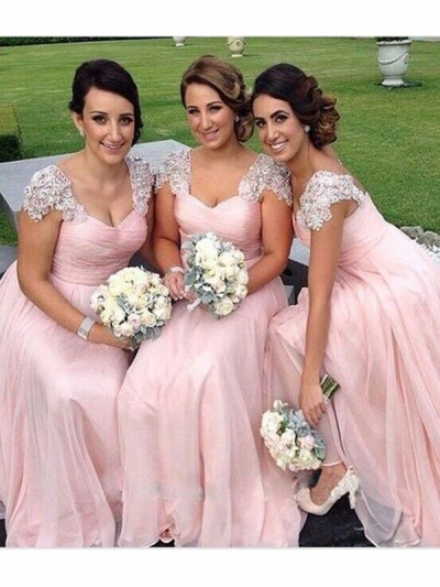 A-Line/Princess Sleeveless Sweetheart Floor-Length Beading Chiffon Bridesmaid Dresses [PO16033PO587]