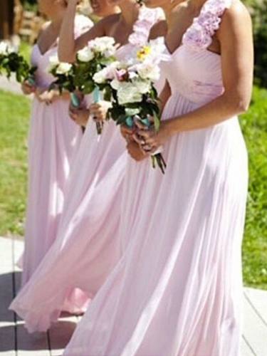 A-Line/Princess One-Shoulder Sleeveless Floor-Length Chiffon Bridesmaid Dresses