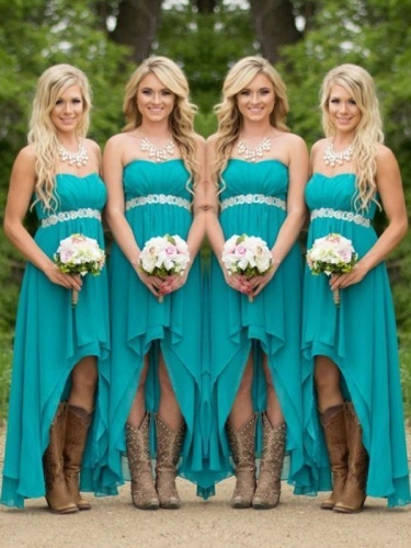 A-Line/Princess Sweetheart Sleeveless Asymmetrical Beading Chiffon Bridesmaid Dresses