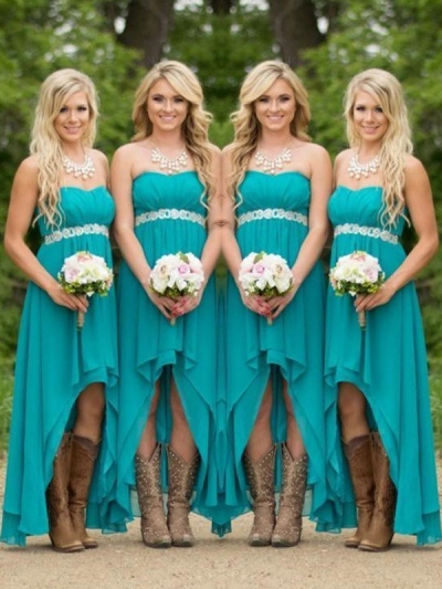A-Line/Princess Sweetheart Sleeveless Asymmetrical Beading Chiffon Bridesmaid Dresses [PO16033PO599]