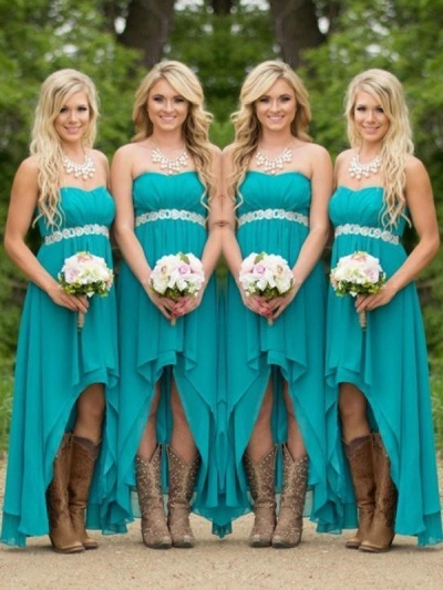 A-Line/Princess Sweetheart Sleeveless Asymmetrical Beading Chiffon Bridesmaid Dresses