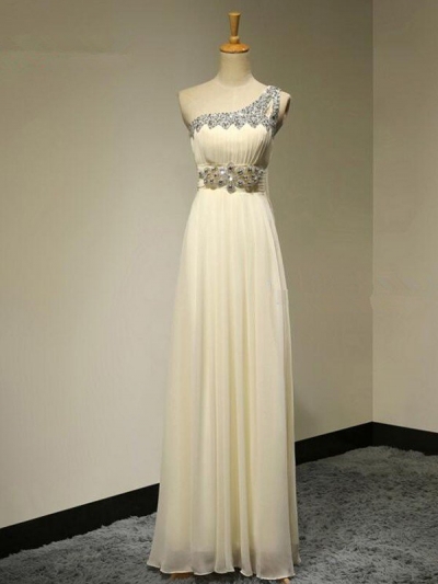 A-Line/Princess One-Shoulder Sleeveless Floor-Length Beading Chiffon Bridesmaid Dresses [PO16033PO615]