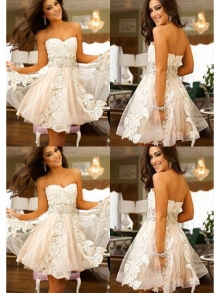 A-Line/Princess Sleeveless Sweetheart Applique Tulle Short/Mini Dresses