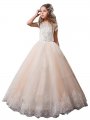 Ball Gown V-neck Short Sleeves Lace Floor-Length Tulle Flower Girl Dresses