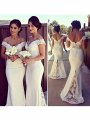 Trumpet/Mermaid Sleeveless Off-the-Shoulder Lace Satin Sweep/Brush Train Dresses