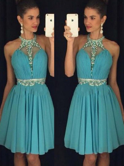 A-Line/Princess Sleeveless Halter Short/Mini Beading Chiffon Dresses