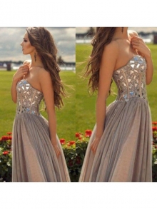 A-Line/Princess Sweetheart Sleeveless Chiffon Beading Floor-Length Dresses