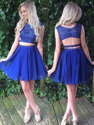 A-Line/Princess Scoop Sleeveless Short/Mini Chiffon Two Piece Dresses