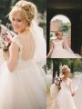 A-Line/Princess Scoop Court Train Tulle Sleeveless Wedding Dresses