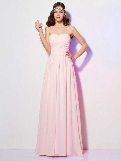 A-Line/Princess Sweetheart Sleeveless Long Pleats Chiffon Bridesmaid Dresses [40225]