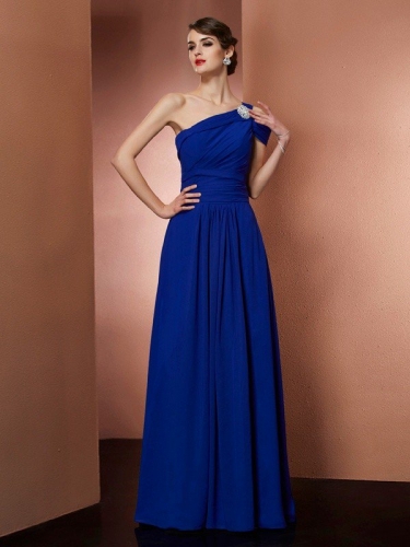 A-Line/Princess One-Shoulder Sleeveless Pleats Long Chiffon Dresses