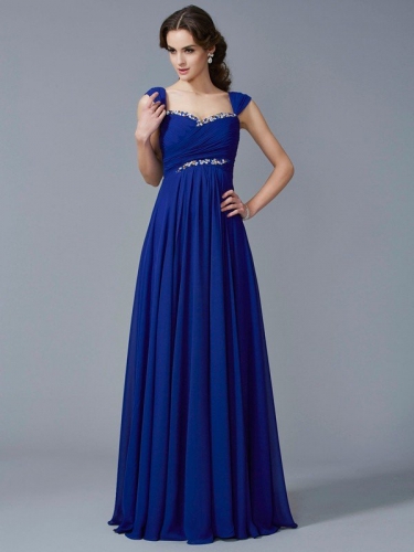 A-Line/Princess Sweetheart Sleeveless Beading Long Chiffon Dresses