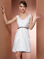 A-Line/Princess Straps Sleeveless Beading Short Satin Bridesmaid Dresses