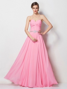 A-Line/Princess Sweetheart Sleeveless Beading Long Chiffon Dresses