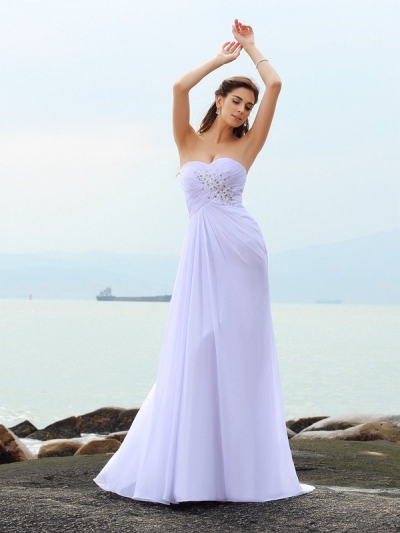 Sheath/Column Sweetheart Beading Sleeveless Long Chiffon Beach Wedding Dresses [50126]