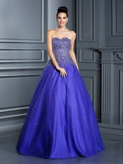 Ball Gown Sweetheart Beading Sleeveless Long Net Quinceanera Dresses [50137]