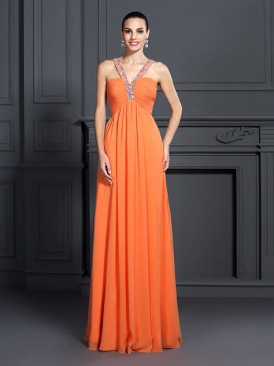 A-Line/Princess Halter Beading Sleeveless Long Chiffon Dresses [50306]