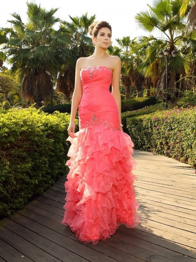 Trumpet/Mermaid Strapless Beading Sleeveless Long Organza Dresses [50348]