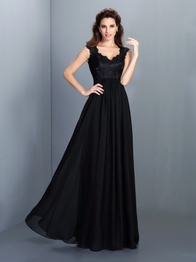 A-Line/Princess Scoop Lace Sleeveless Long Chiffon Bridesmaid Dresses [50456]