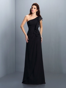 Sheath/Column One-Shoulder Pleats Sleeveless Long Chiffon Bridesmaid Dresses