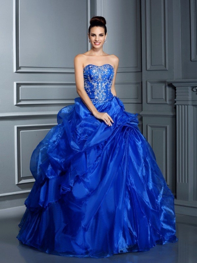 Ball Gown Sweetheart Applique Sleeveless Long Satin Quinceanera Dresses [50716]