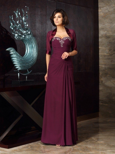 Sheath/Column Sweetheart Beading Sleeveless Long Chiffon Mother of the Bride Dresses [50960]