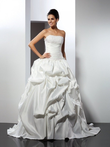 Ball Gown Strapless Sleeveless Long Satin Wedding Dresses