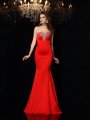 Sheath/Column Sweetheart Beading Sleeveless Long Satin Dresses