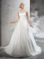 Ball Gown Sheer Neck Sash/Ribbon/Belt Sleeveless Long Net Wedding Dresses