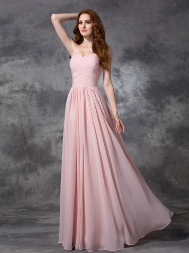 A-line/Princess Sweetheart Sleeveless Ruched Long Chiffon Bridesmaid Dresses