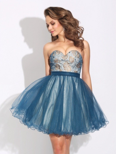 A-Line/Princess Sweetheart Ruffles Sleeveless Short Net Dresses