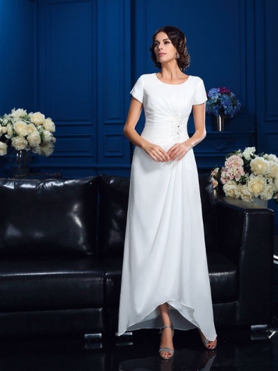 A-Line/Princess Scoop Short Sleeves High Low Chiffon Mother of the Bride Dresses [60471]