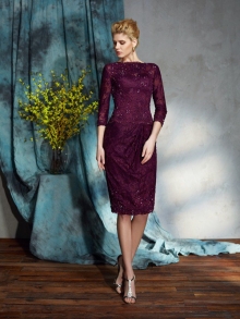 Sheath/Column Bateau Lace 3/4 Sleeves Short Lace Mother of the Bride Dresses