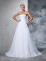 Ball Gown Strapless Applique Sleeveless Long Net Wedding Dresses