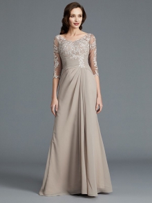 A-Line/Princess 1/2 Sleeves Scoop Applique Chiffon Floor-Length Mother of the Bride Dresses